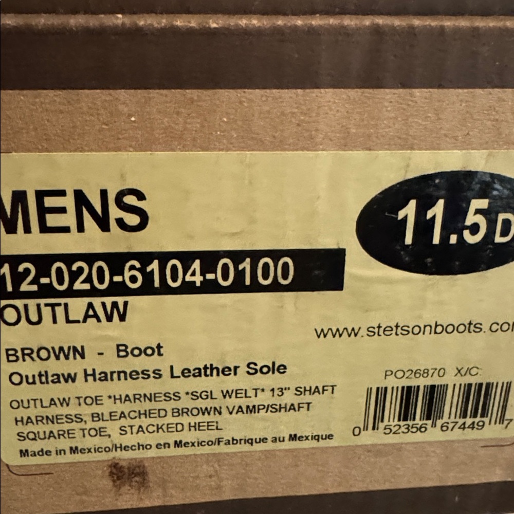 Men’s Stetson Outlaw Harness Square Toe Cowboy Boot SZ 11.5 D - Picture 8 of 8